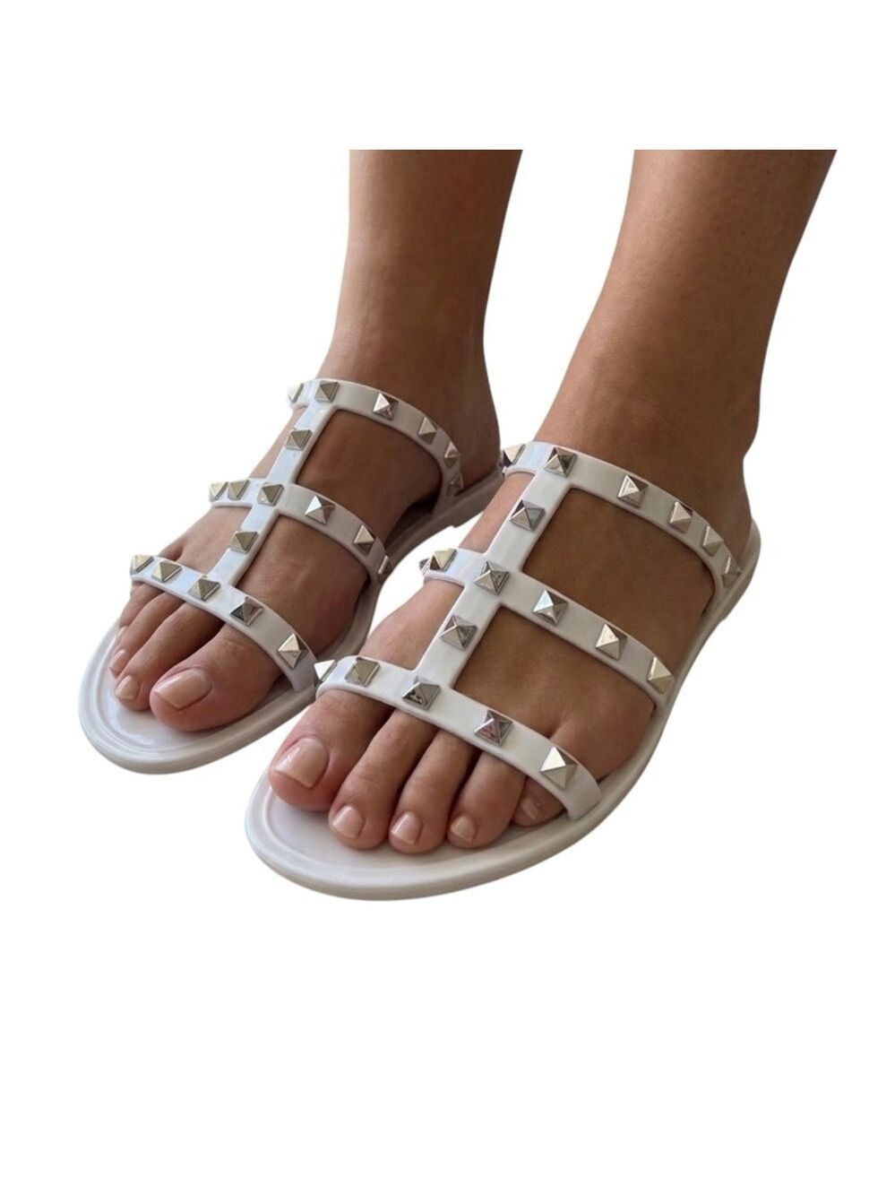 New OMGard Women’s Size 9 or 40 White Studded Jelly Sandals - Picture 1 of 3